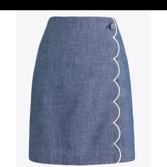 J. Crew Dresses & Skirts - J. Crew Scalloped Front A Line Wrap Mini Skirt Cotton Button Blue Size 0